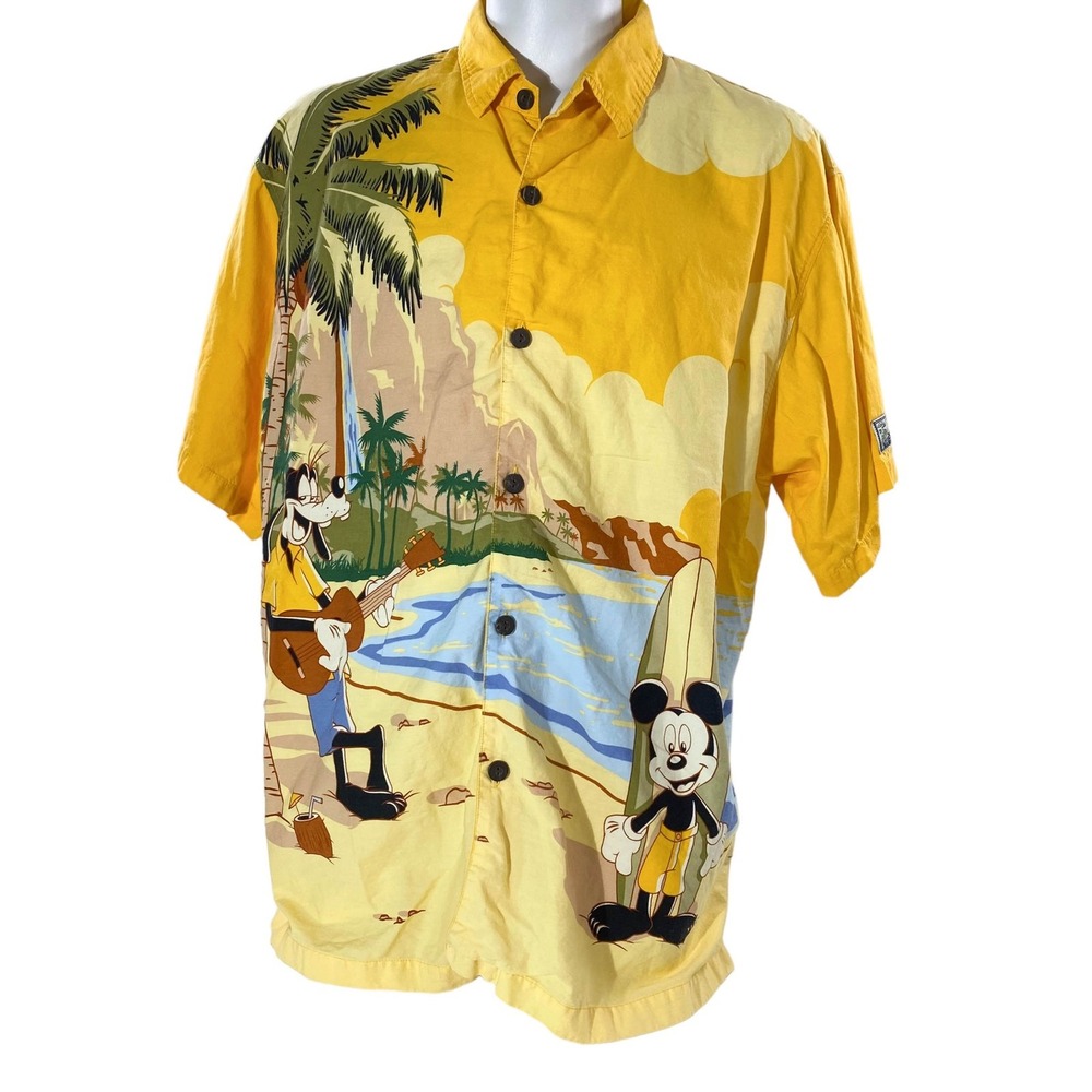 Disneyland Resort Hawaiian Shirt 2XL Hang Loose Mickey Goofy Pluto Donald Duck